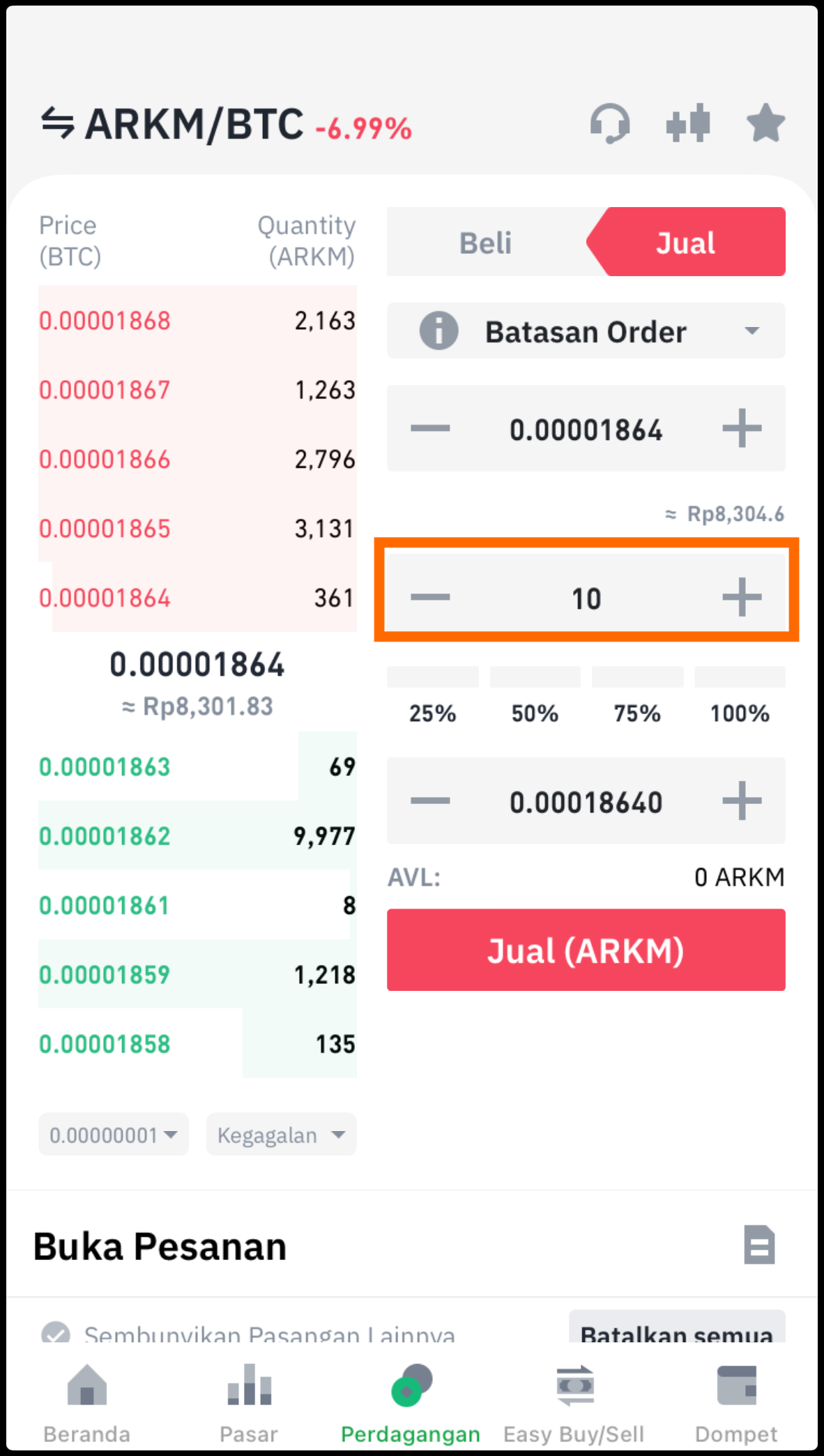 ketik nominal arkm jual di aplikasi tokocrypto.png