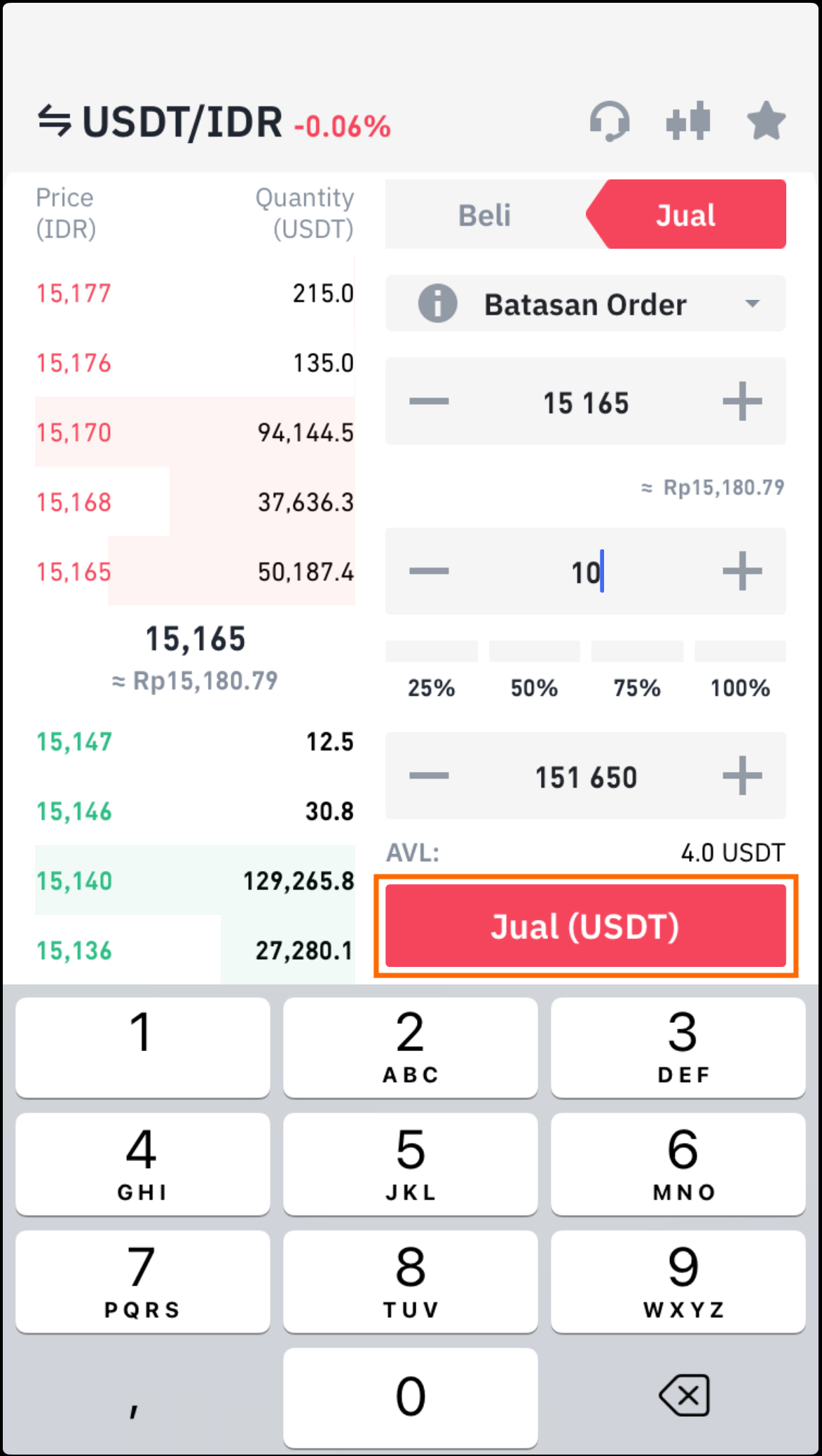 input jumlah usdt yang ingin ditukar ke rupiah di aplikasi tokocrypto.jpeg