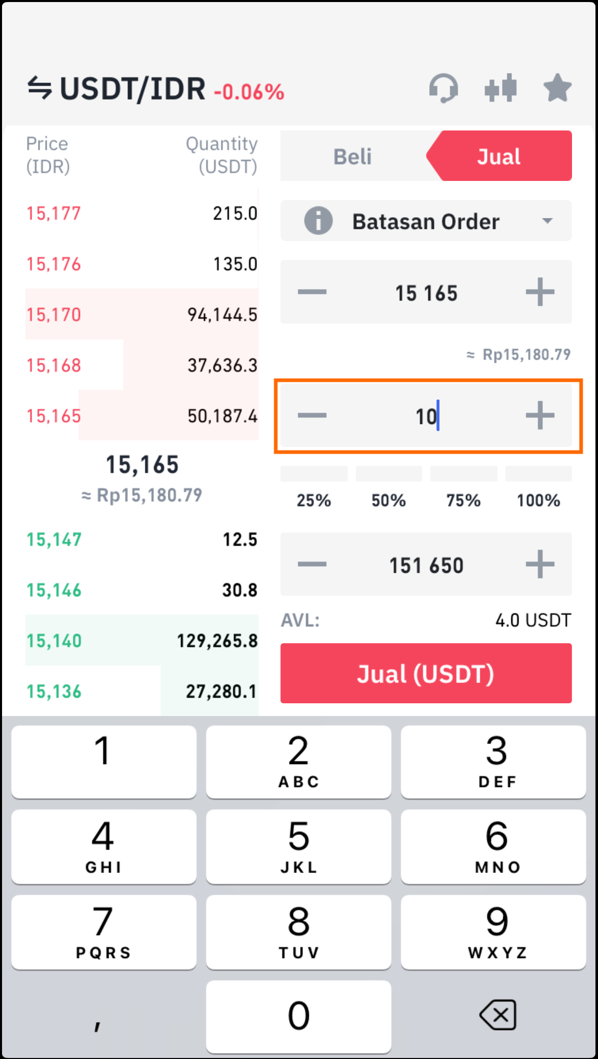 ketik jumlah usdt yang ingin ditukar ke rupiah di aplikasi tokocrypto.jpeg