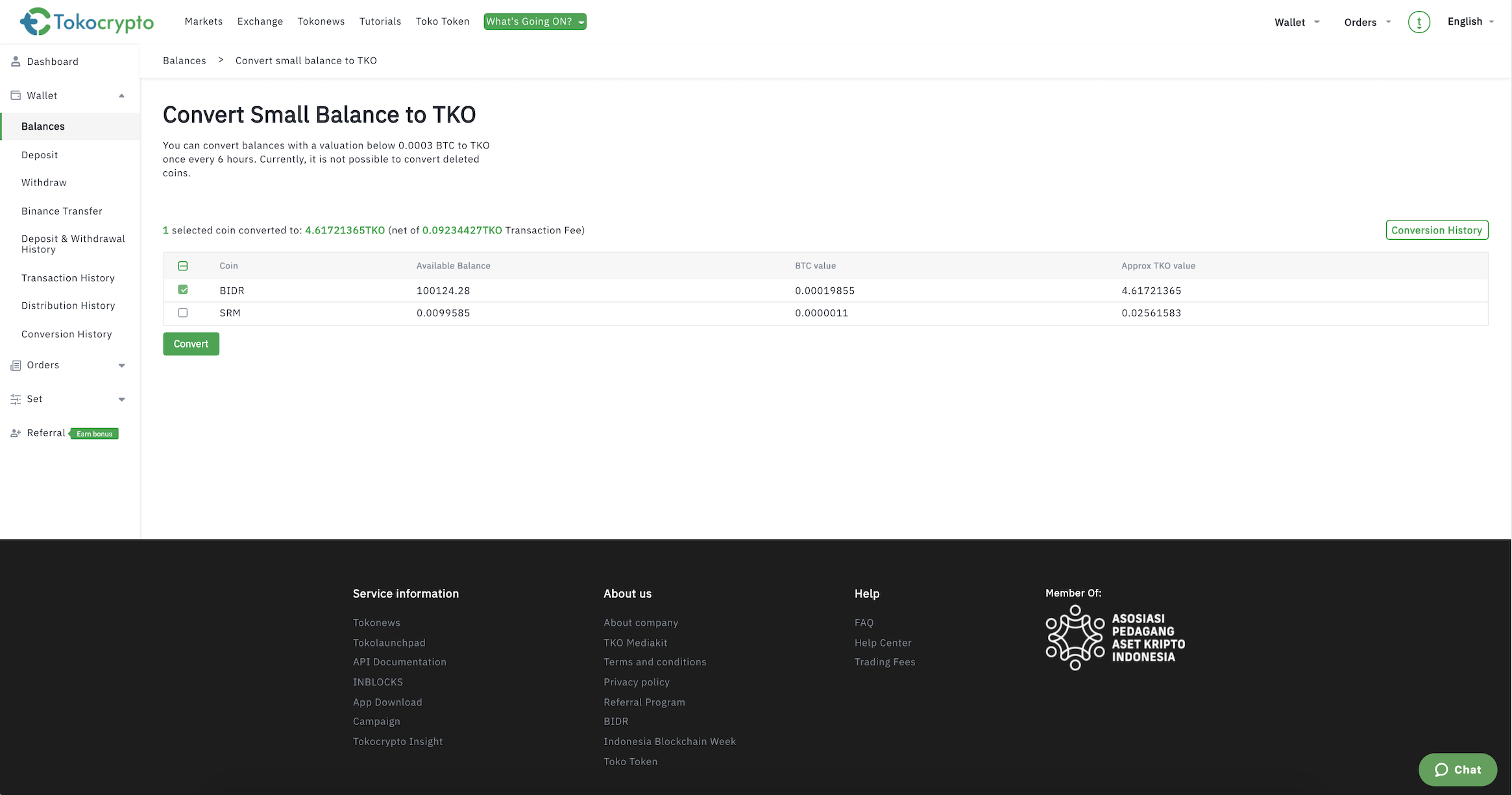 Small Balance Conversion Feature – Tokocrypto