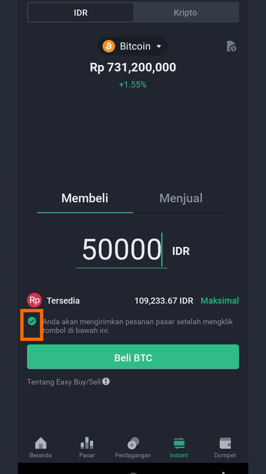beli bitcoin pakai fitur instant - tap tanda centang hijau untuk konfirmasi.jpg