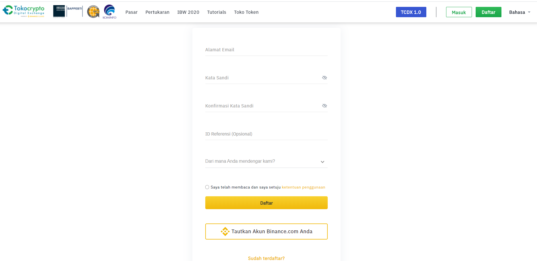 Berikut cara mendaftar akun baru di Tokocrypto – Tokocrypto